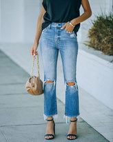 Casual Ordinary Water Washed Hole Raw Edge Denim Trousers